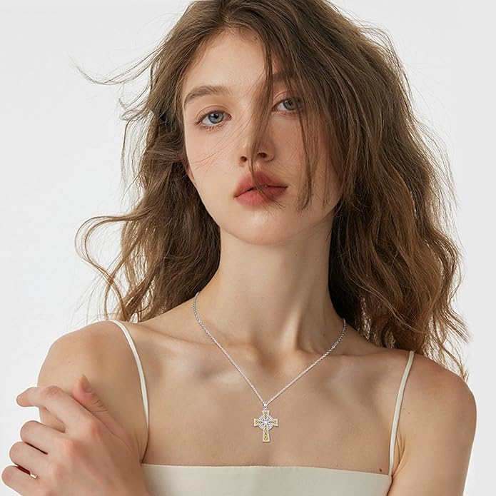 Cross Necklace for Women 925 Sterling Silver Cross Pendant Religious Christian Jewelry Faith Easter Gifts for Wife