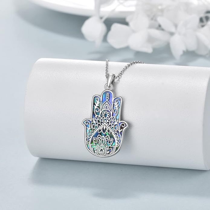 VONALA Silver Evil Eye Necklace for Women Hamsa Fatima Necklace Hamsa Hand Jewelry Gifts for Men