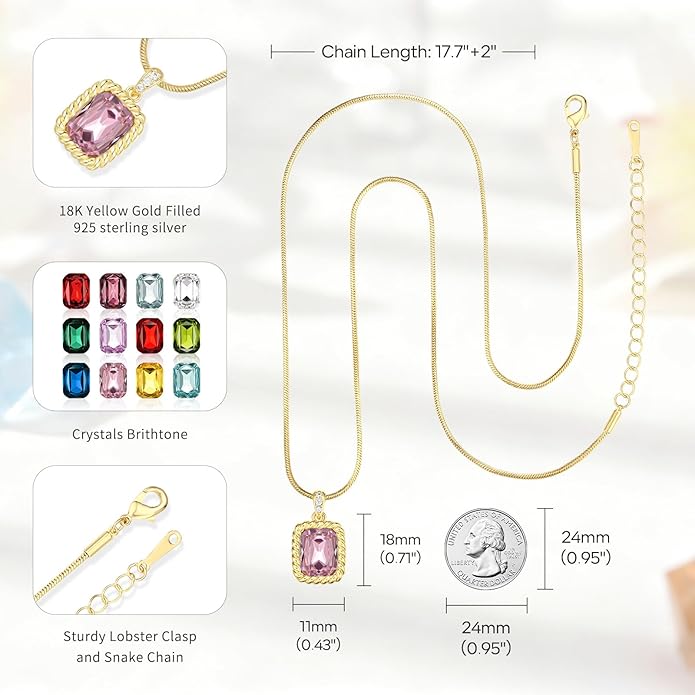 Valentine's Day Gifts for Her-18K Gold Plated Dainty Square Crystal Birthstone Necklace,Gold Jewelry for Women,Anniversary Birthday Gifts for Women Her Wife Girlfriend Mom Womens Necklace Jewelry