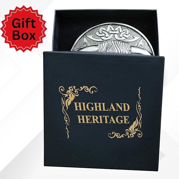 Highland Cow Kilt Brooch with Celtic Knot - Traditional Scottish Helian Coo Plaid Brooches for Men – Handcrafted Tartan Sash Pin, Luxurious Accessory for Women’s Dress