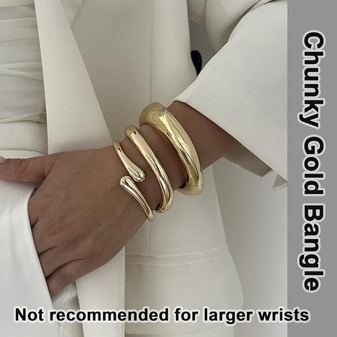 Rainhonor Chunky Gold Bangles Bracelets for Women Gold Cuff Bracelet Set Waterproof Non Tarnish Stack Bracelet for Women Gifts
