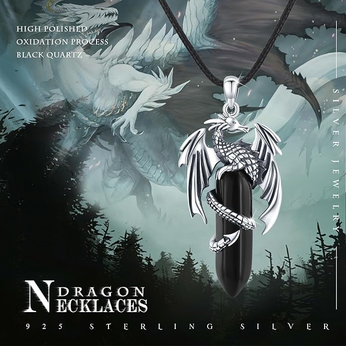 REDSUN 925 Sterling Silver Dragon Pendant Necklace Viking Dragon with Obsidian/Opal Protection Jewelry Gifts for Men Women Her Him Birthday Valentines Day Gifts