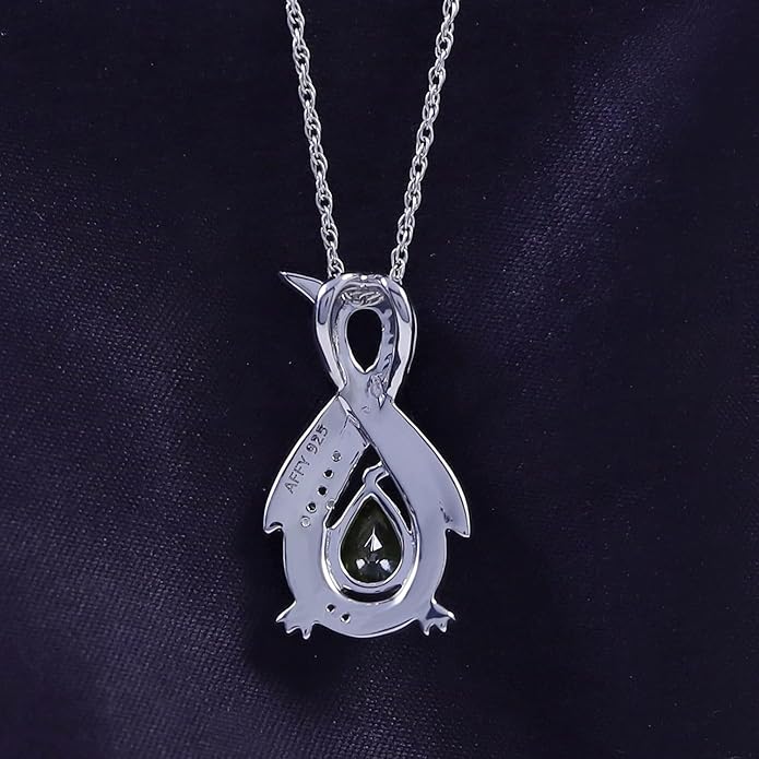 Infinity Penguin Pendant Necklace for Women, 14K Gold Over Sterling Silver with Pear & Round Cut Simulated Birthstone & White Diamond Accents, Dainty Animal Jewelry Gift with 18" Chain