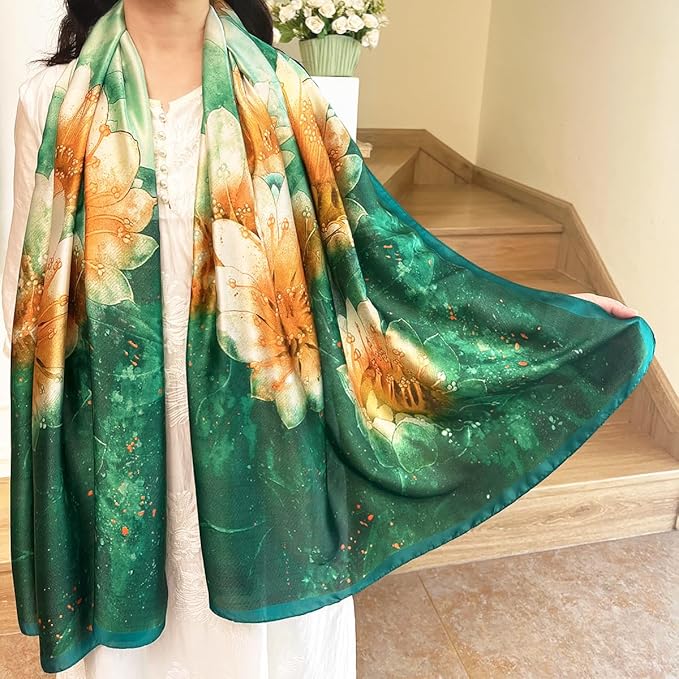 Long Silk Like Scarf Lightweight Satin Scarves Large Sunscreen Shawl Wrap for Women