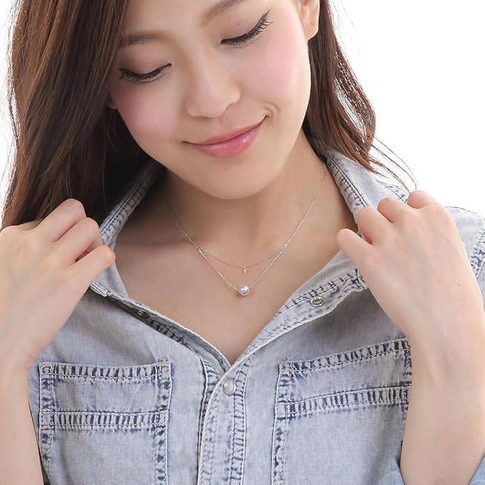 Japanese 7.0mm Akoya Cultured Pearl with Diamond Pendant Necklace for Women with White Gold | Classy Design Excellent Gift | Pearl Necklace