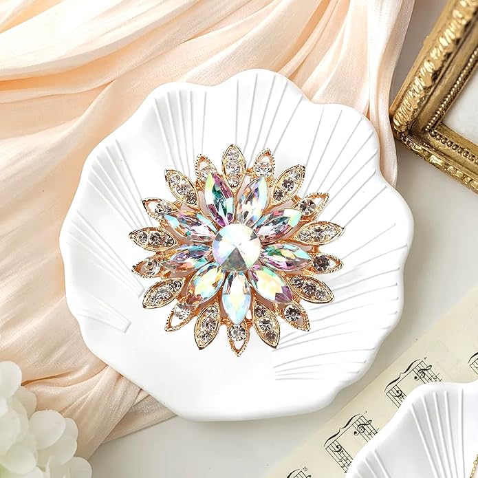 Rhinestone Flower Brooch Pin - Vintage Rose & Sunflower Brooches, Large Crystal Pin for Women, Gold & Pearl Accents, Elegant Christmas Brooch, Fashion Accessories for Hats, Dresses & Bags