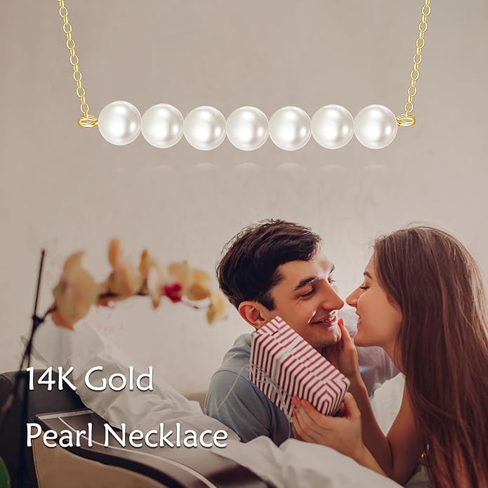 KECHO 14K Real Gold Freshwater Cultured Pearl Pendant Necklace 14K Solid Gold Jewelry Anniversary Birthday Gifts for Women