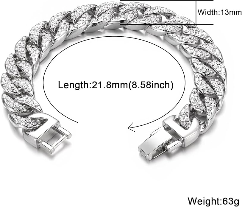 Saintda Cuban Link Chain and Bracelet Set for Men Women Iced Out Diamond Gift for Boys Hip Hop Rapper Jewelry