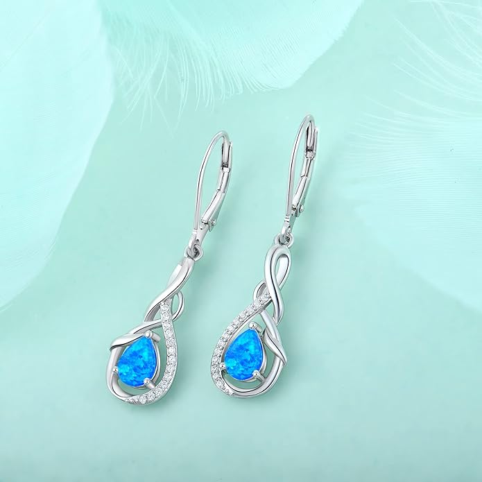 Starchenie Infinity Dangle Drop Earrings Sterling Silver Leverback Earrings Gemstones Twisted Jewelry