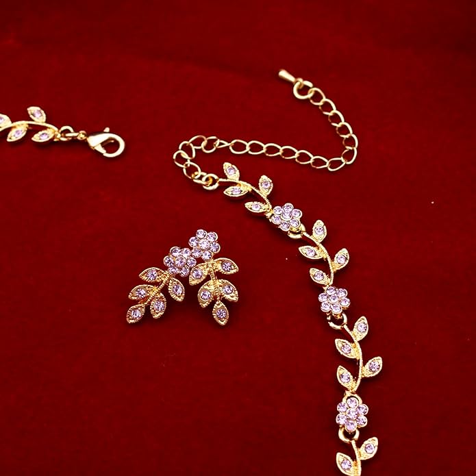 Austrian Crystal Rhinestone Choker Necklace Dangle Earring Link Bracelet Jewelry Set for Brides Bridesmaid Prom Costume Accessories for Women