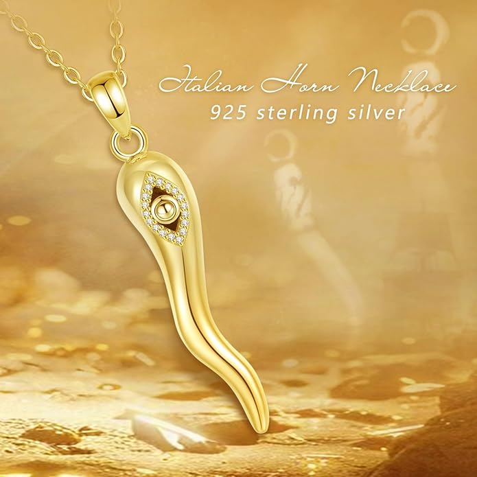 INFUSEU 925 Sterling Silver Italian Horn Evil Eye Necklace for Women Men Good Luck Protection Gifts