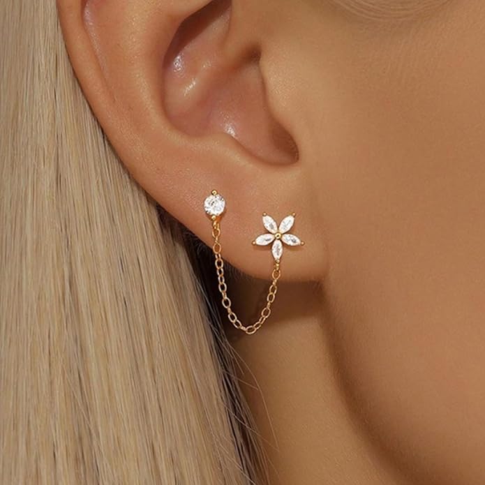 Freekiss Gold Chain Studs Earrings for Women Trendy: Hypoallergenic 14K Gold Plated Dangle Earrings Dainty Small Long Chain Earring Set Fashion Gold Jewelry for Women