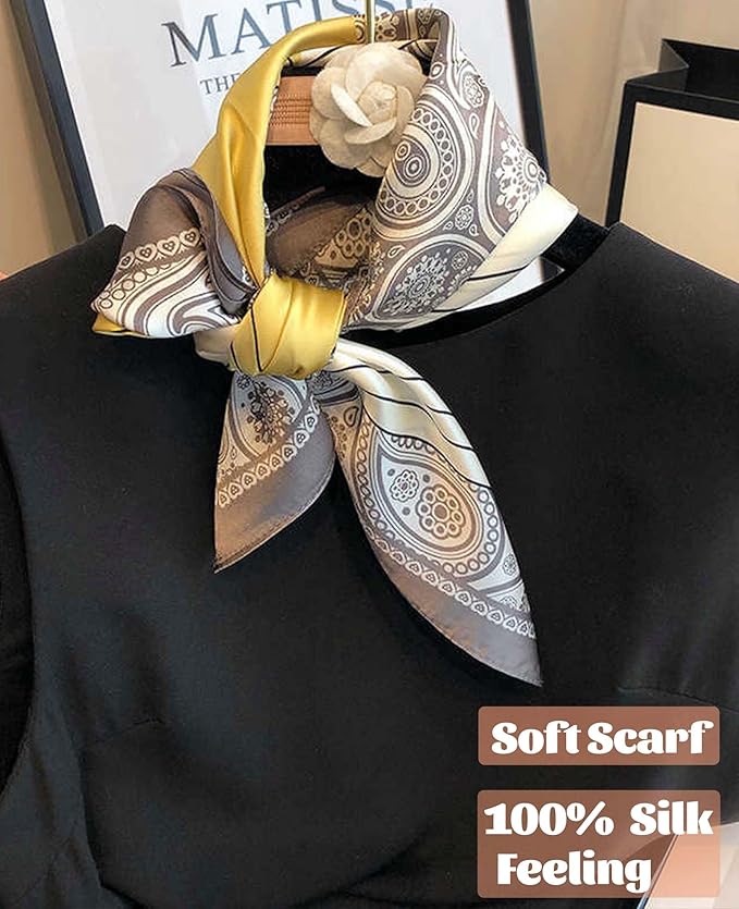 kcctoo 27.5" Mulberry Silk Feeling Head Scarf Women's Fashion Square Neck Satin Scarfs for Bag Hair Scarves Gift