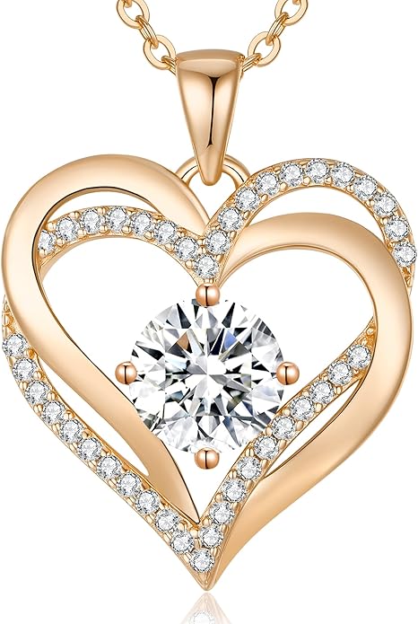 LOUISA SECRET Love Heart Birthstone Necklaces for Women, Birthday Gift for Girlfriend, Anniversary Jewelry Gift for Wife Her, 925 Sterling Silver Women Pendant Necklace, Mother's Day Christams Gift