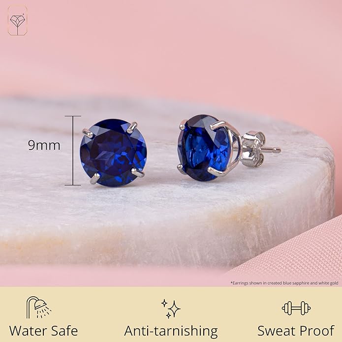 14k Gold Large Round Stud Earrings for Women | 9mm Birthstone Earrings | Gemstone Earrings for Women | Gemstone Stud Earrings for Women by MAX + STONE