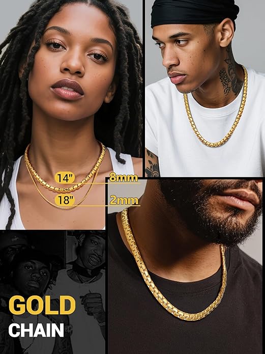PROSTEEL Stylish Stainless Steel Round Link Chain Necklace for Men, 2mm/4mm/6mm/8mm. Silver/Gold/Black Tone, Hypoallergenic Jewelry, 14"-30", Come with Box