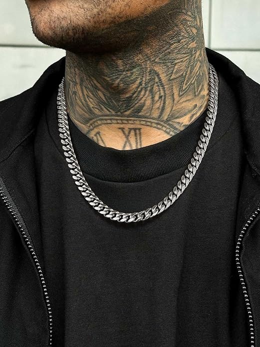 ChainsPro Chunky Miami Cuban Link Chains for Men,Stainless Steel Cuban Chain Necklace,4.8/6/10/14mm Width,No Tarnish& Thick Hip Hop Jewelry,18-30 inch Length, Black/Gold Plated/Silver,Send Gift Box