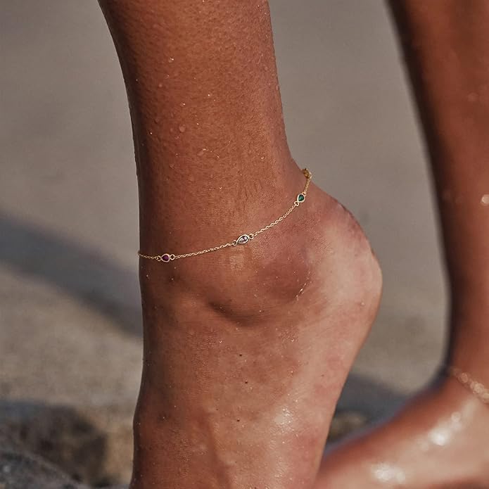 MTMY Gold Anklets for Women 14K Gold Plated Tiny Bead Anklet Colorful Tassel Foot Chain Dainty Adjustable Cute Summer Beach Boho Anklets Jewelry Gift