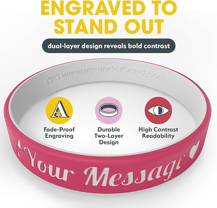 Reminderband Custom 100% Silicone Luxe Wristbands – Personalized Motivational Bracelets, Bulk Rubber Bands for Events, Fundraisers, Awareness, Gifts - Hypoallergenic Bands