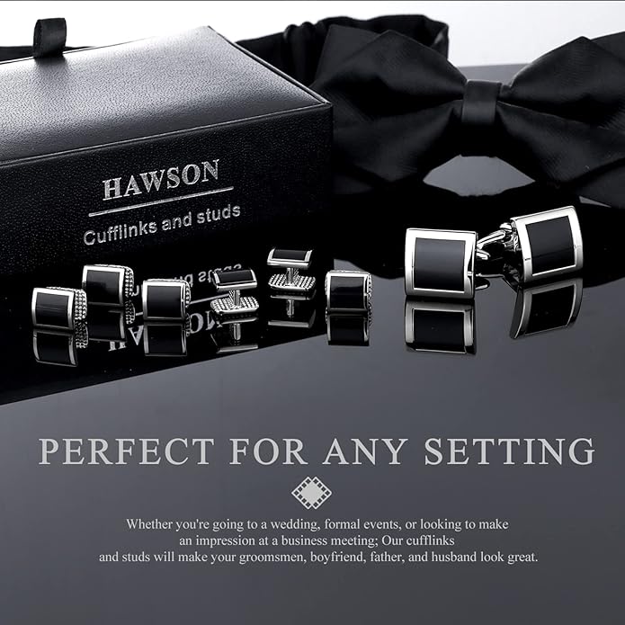 HAWSON Cufflinks and Studs for Men with Gift Box, Gold or Silver Tone Cuff Links, Mens Jewelry or Accessories for Wedding Business Anniversary Birthday