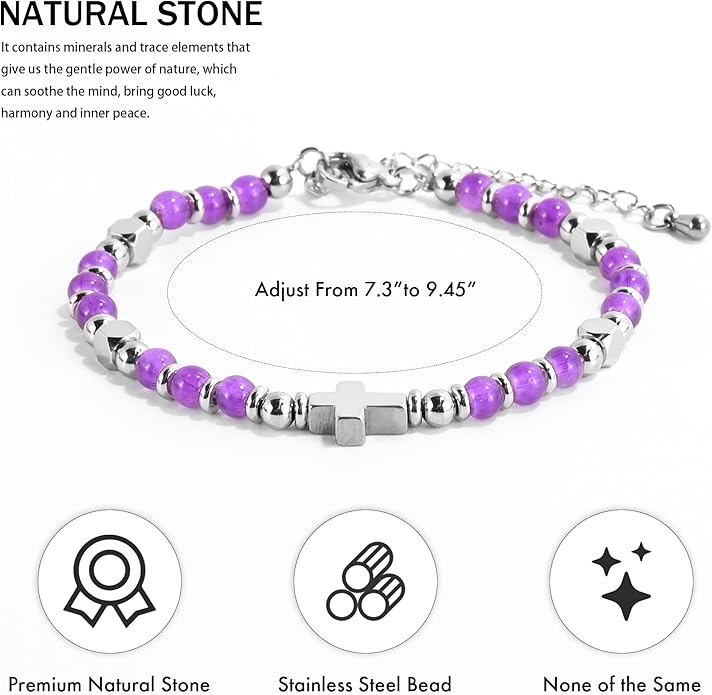 VIBILIA Cross Beaded Bracelets for Women, Inspirational Natural Heart Religious Bracelets for Women, Birthday Christian Gifts for Women on Thanksgiving Christmas Gifts