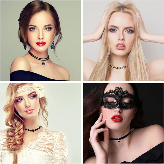 YOKER 22 Pcs Necklaces Black Velvet Choker Set for Womens Velvet Choker Set Classic Gothic Tattoo Lace Chokers Adjustable for Party Cosplay Christmas Birthday
