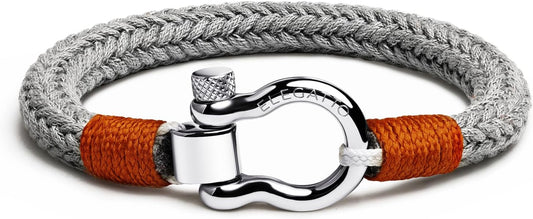 Elegatto Orion Premium Rope Bracelet for Men | Natural Cotton Finish and Sterling Silver Polished Stainless Steel Horseshoe Shackle Closure | Men’s Designer Bracelets
