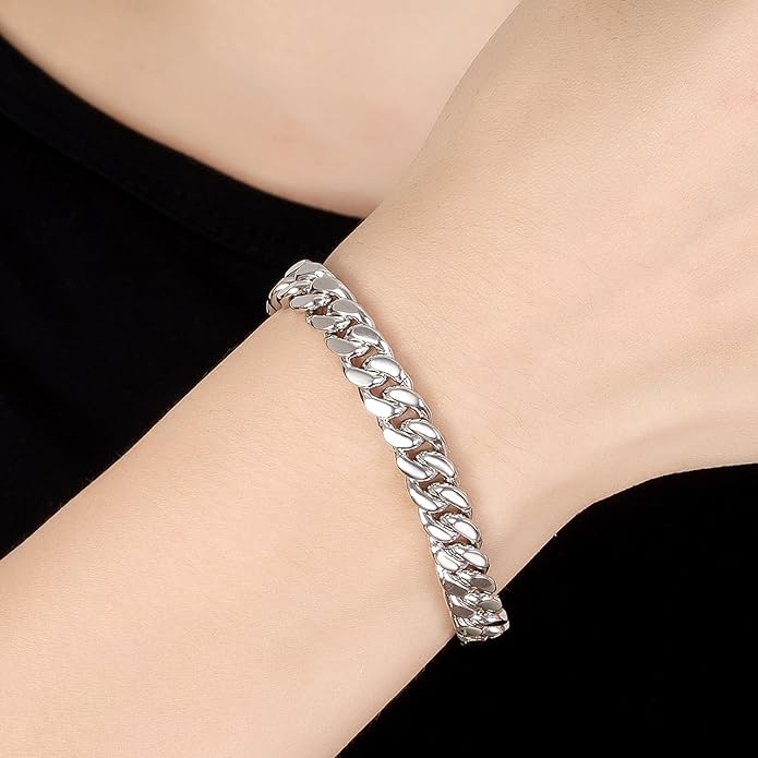 Fashion 925 Sterling Silver Solid Miami Cuban Link Chain Bracelet 8MM-12MM-14MM Curb Cuban Solid Thick Big Link Bracelet For Men 7-10 Inch Jewelry Gift