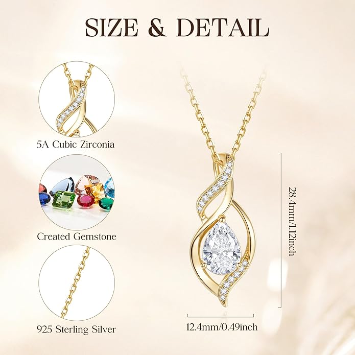 FANCIME Birthstone Necklace for Women Teardrop Necklace S925 Sterling Silver Infinity Love Birthday Gifts for Mom Women Girls, 16"+2" Inches