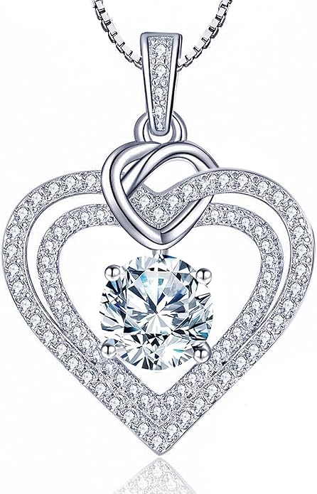 ForeverLove Heart Necklaces for Women, 1-3 Carat Moissanite Necklace Engraved 'I LOVE YOU', Wedding Anniversary Birthday Christmas Valentines Engagements Mothers Day Jewelry Gifts for Mom Wife Her Girlfriend