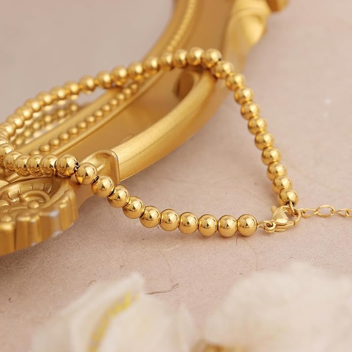 Jean Beau Gold Waterproof Ankle Bracelets for Women, Dainty Simple Non tarnish Foot Anklets Adjustable Summer Beach Jewelry Gifts