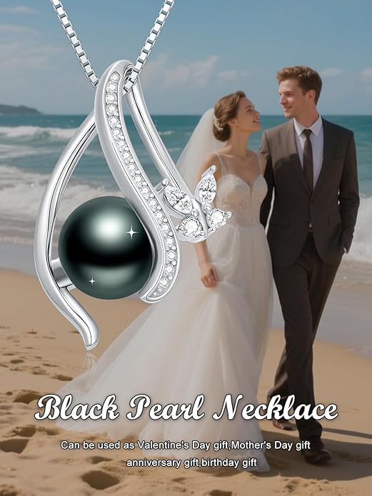 KANNSOAR Tahitian Black Pearl 18K White Gold Plated Sterling Silver Heart/Infinity/Four Leaf Clover Pendant Necklace Jewelry Gifts for Women Wife Mom Girlfriend Wedding Birthday Anniversary Christmas