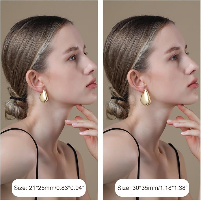 8YEARS Chunky Gold Hoop Earring for Women, 18K Gold Plated Lightweight Thick Hoops, Hypoallergenic Trendy Jewelry for Gift