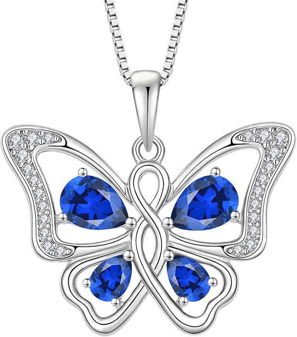 Butterfly Necklace 925 Sterling Silver Cubic Zirconia Birthstone Jewelry Gifts for Women Wife Mother