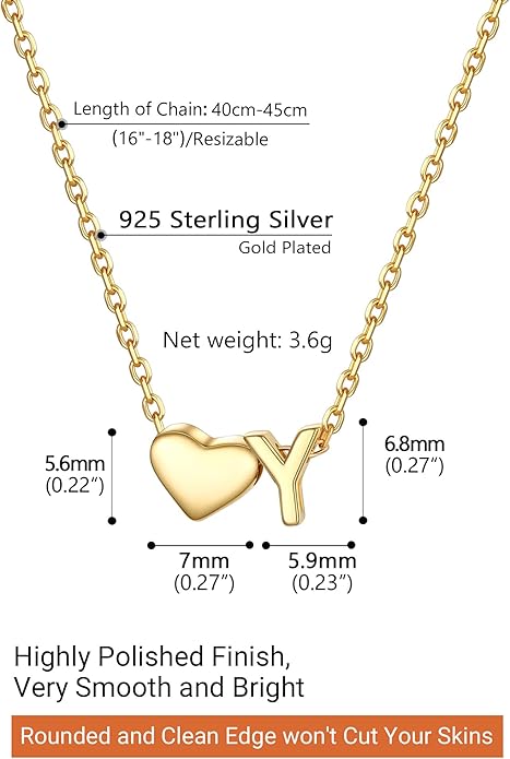 PROSILVER Initial Heart Necklace for Women, 925 Sterling Silver Tiny Heart Letter Necklace Siver, Gold Necklace, Come with Box