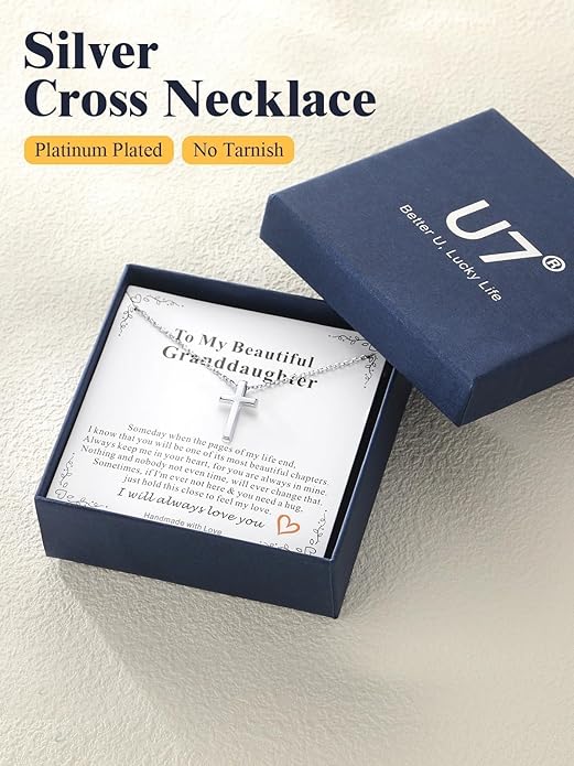 U7 Cross Necklace for Women,Silver/14K Gold Large or Small Cross Necklaces with CZ Diamond,Faith Birthday/Christmas Gift for Her Women Mother Daughter Grandmother