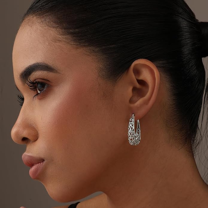 LeCalla 925 Sterling Silver Hoop Earrings | Women's Filigree Hoop Earrings | Openwork Mesh Filigree Cut Earring | Lightweight & Hypoallergenic Vintage Hoop Earrings for Women