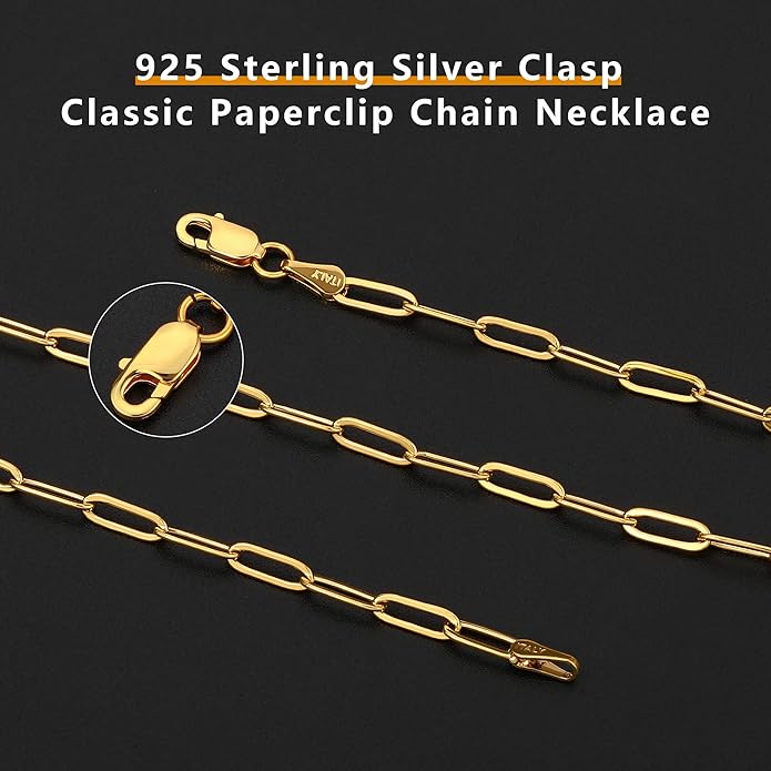 OCHCOH 925 Sterling Silver Clasp 2.5/3/4/5mm Paperclip Chain for Women Silver Chain Necklace 16, 18, 20, 22, 24, 26, 30 Inches