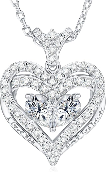 Moissanite Heart Necklace for Women, 18K White/Yellow Gold-Plated 925 Sterling Silver Pear Cut Moissanite Imitation Diamond Pendant Eternity Love Gifts for Her, Anniversary, Birthday, Wedding - to My Wife, Mom