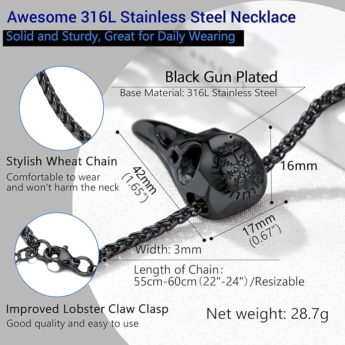 PROSTEEL Norse Viking Jewelry for Men Women, Vintage Thor Hammer/Thor Axe/Raven/Odin Necklace, 316L Stainless Steel Pendant Chain, Come with Box