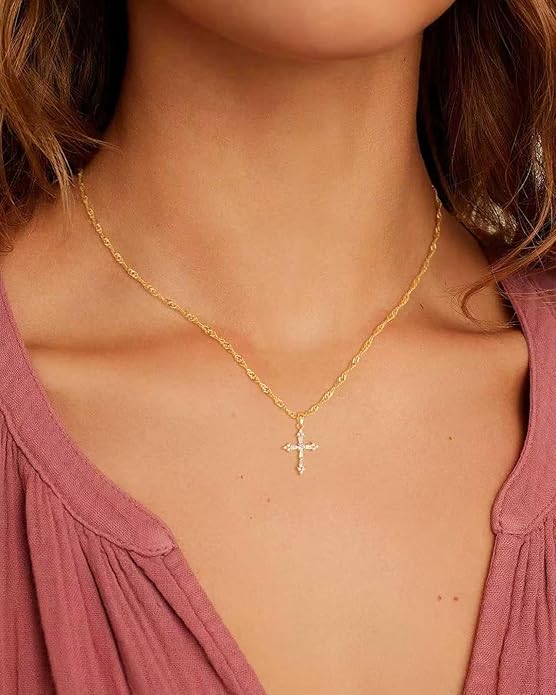 Cross Necklace for Women Dainty 14K Real Silver Gold Plated Layered Cross Pendant Necklace Stack Simple Trendy Cute Charm Choker Necklaces Jewelry Gift for Women Teen Her