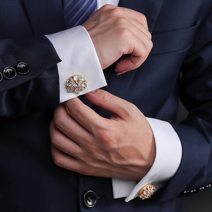 HAWSON Cufflinks for Men, Gold Diamond Crystal Cufflinks for Groom Husband Personalized Gifts, Mens Formal Wedding Business Cufflinks, Luxurious Gorgeous Cuff Links French Shirt Accessories