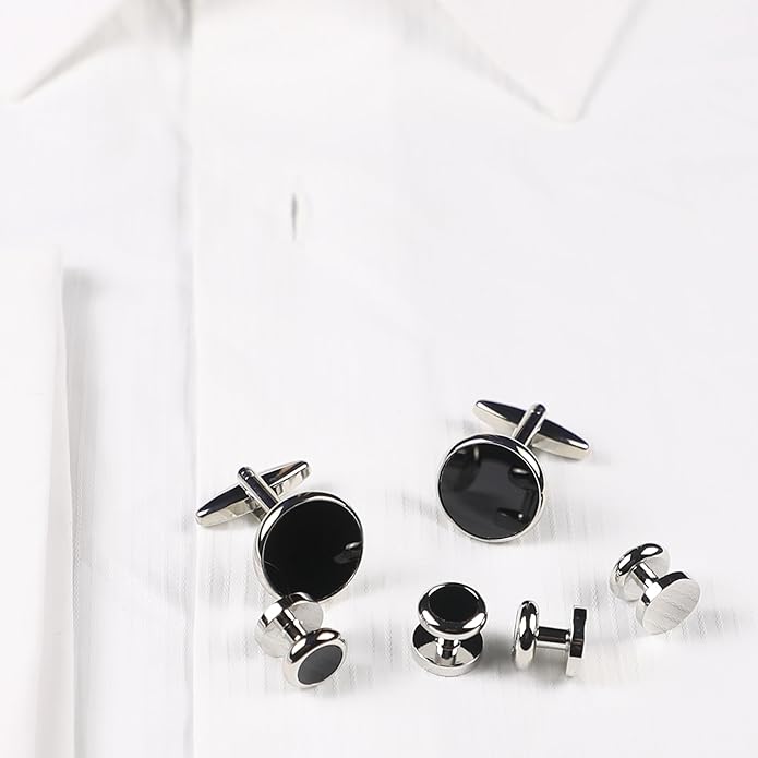 MENDEPOT Men Formal Wear Dress Shirt Cufflinks And Studs Set With Box Wedding Groom Groomsmen Gift