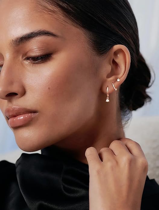 Freekiss 3 Pairs Gold Hoop Earrings Set: Dainty Stud Earrings Trendy Small 14K Gold Plated Hypoallergenic Dangle Cartilage Huggie Hoop Earrings for Women Gold Jewelry for Women Gifts