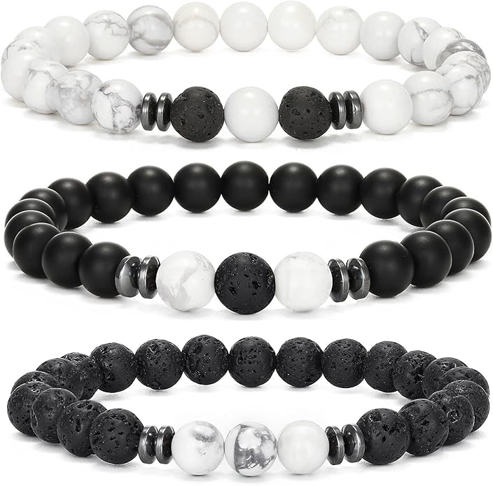 MengPa Mens Beaded Bracelets Couples Matching Bracelet Set Lava Rock Beads for Women Stone Jewelry