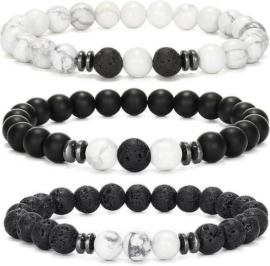 MengPa Mens Beaded Bracelets Couples Matching Bracelet Set Lava Rock Beads for Women Stone Jewelry