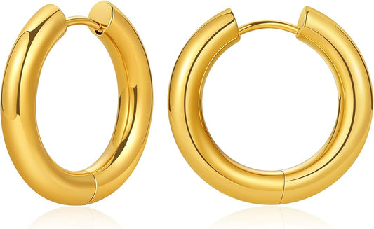 8YEARS Chunky Gold Hoop Earring for Women, 18K Gold Plated Lightweight Thick Hoops, Hypoallergenic Trendy Jewelry for Gift