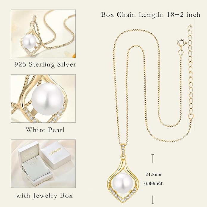 Pearl Jewelry Set for Women 18K Yellow-Plated Earrings & Necklace Silver Jewelry Gifts