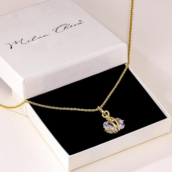 Milan Chiva Gold Pendant Necklace for Women 14K Dainty Cubic Zirconia GemStone Statement Chain Jewelry