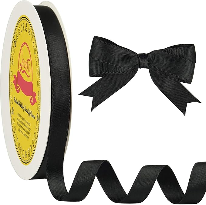 LEEQE Double Face Black Satin Ribbon 1/2 inch X 50 Yards Polyester Black Ribbon for Gift Wrapping Very Suitable for Weddings Party Invitation Decorations and More